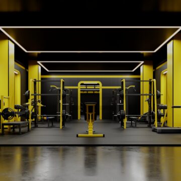 Buhne Board commercial wall lining panels in black and lemon colours installed in a gym